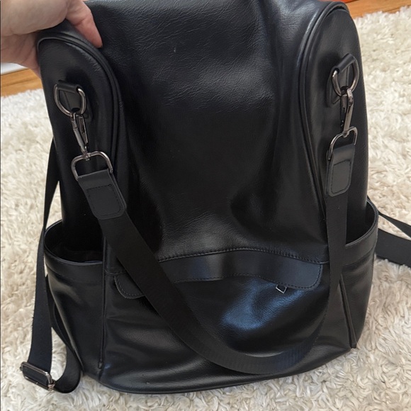 Black Vegan Leather Anti-Theft Backpack - Picture 2 of 6